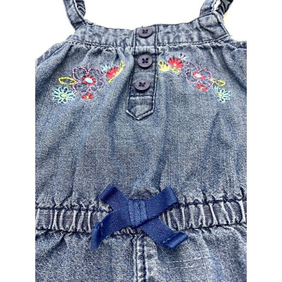 Osh Kosh B'Gosh Baby 9m Embroidered Denim One Piece Romper Shorts 100% Cotton - Picture 2 of 7